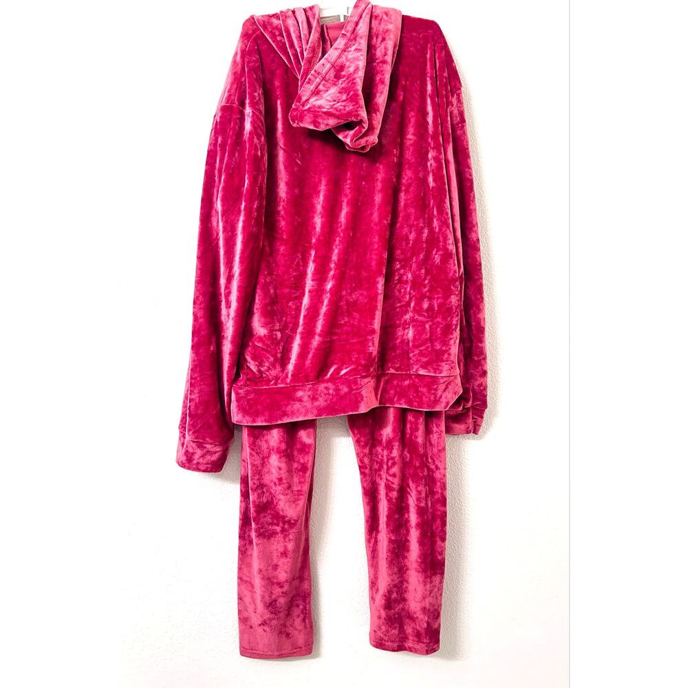 Burgundy Velour Tracksuit Set Women's M Y2K Zip Hoodie & Pants - Picture 17 of 17